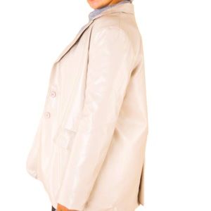 Beige Faux Leather Blazer Suit Coat Jacket Small New